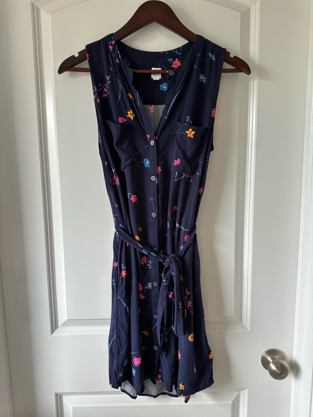 GAP Navy Sleeveless Floral Button-Front Mini Summer Dress